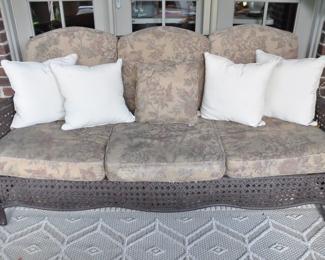 Agio International Company All-Weather Wicker, and Powder-Coated Aluminum Brown Couch with Detachable Cushions.