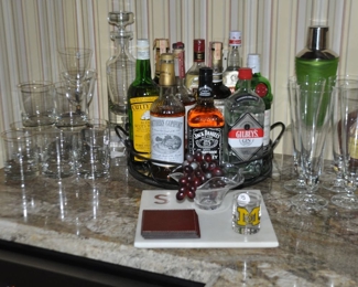 More Great Bar Ware Including, Gold Rimmed Rocks Glasses, Beer Glasses, Decanters, and Serving Bowls!