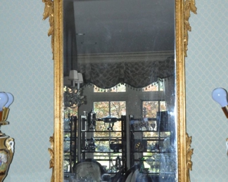 Vintage Wood Carved Gilt Gold Wall Mirror with Garland and Urn Design 27"w x 54"h