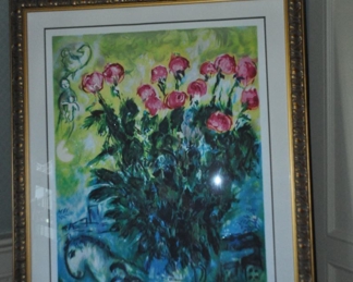 Phenomenal Marc Chagall (1887-1985) Russian/French, "Les Roses" Signed  and Numbered Limited Edition 16/375 Lithograph. 42.5"w x 55"h