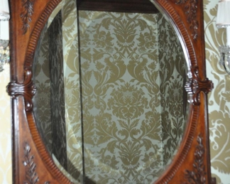 Stunning Vintage Carved Mahogany Beveled Wall Mirror 35"w x 42"h