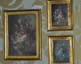 Set of 3 Vintage Flemish School Flowers, Made in Florence Italy, Prints