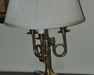 Vintage Triple Bugle Brass Table Lamp