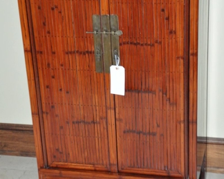 Antique Chinese Split Bamboo Two Door Cabinet, with Interior Drawer and Shelving, c.1890, w30" X h47" X d16". 