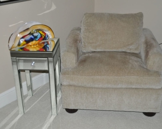 Wonderful Sitting Area in the Guest Room Includes Camel Chenille Arm Chairs (Westwood Industries), 35.5"w x 26"h x 36"d, (Two Available) Shown with a Petite Mirrored One Drawer Side Table, 14"w x 14"d x  25"d (2 available) 