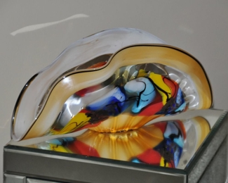 Colorful Ruffled Blown Art Glass Sculpture 16.5"w x 7.5"h