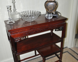 Antique Chinese Carved Hardwood Side Table, 28"w x 30"h x 13"d