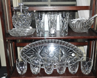 Set of Rare 6 Waterford Signature Highballs By John Rocha Shown with a Waterford Crystal Canister, a Rosemare Waterford 8" Bowl, a Large Cut Crystal 21.75" Serving Platter and a Set of 6 Waterford Double Old fashion Glasses by John Rocha