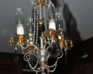 Matching Schonbek Petite 4 Arm Pewter and Crystal Pendants 15" h x 10" Diameter (2 Available)