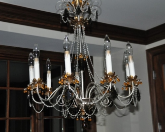 Phenomenal 9 Arm Pewter Schonbek Chandelier with Smokey Grey, Amber and Clear Crystal Drops. 22" Diameter x 28"h