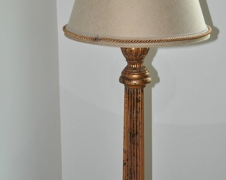 Vintage Frederick Cooper Antiqued Gold Table Lamp with Original Shade, 32"h