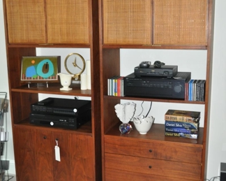 Jack Cartwright For Founders Furniture Mid Century Walnut with Cane, 2 Piece Wall Unit C.1960, 77.5"w x 30.5" x 16"d