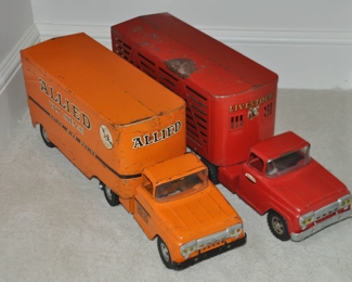 Vintage Tonka Allied Moving Truck and a Livestock Truck, C. 1950's and 1960's. 