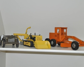 Vintage Tonka Military Jeep, Vintage Tonka Trencher Tractor and Vintage Tonka Road Grader. c. 1950's and 1960's 