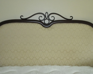 Gorgeous Jacquard Upholstered King Size Headboard with Walnut Bentwood Design