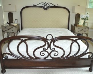 Exquisite King Size Walnut Bentwood Headboard/Foot Board Shown with a Pair of Hickory Chair Nightstands 