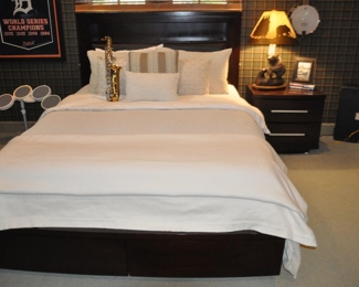 Casana Furniture Company Queen Size Platform Bed with Storage Drawers at the Foot of the Bed and a Shelf in the Head Board. Bed, Nightstand and Dresser are Matching.  64" W x 91"D x 52 1/2"H