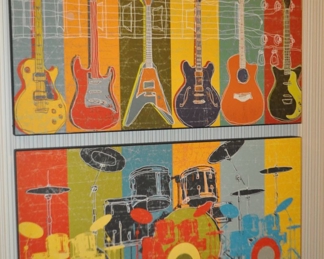Decorative Wall Plaques, Guitar and Drums. 23.5" W x 11.5"D each