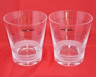 Pair of Lalique Facet Old Fashion Tumblers