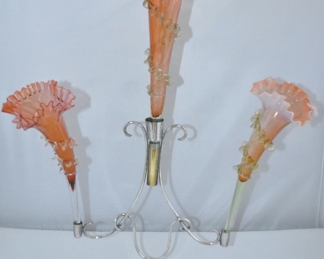 Rare Large Three Vase Epergne.  22"H x 17 1/2"W