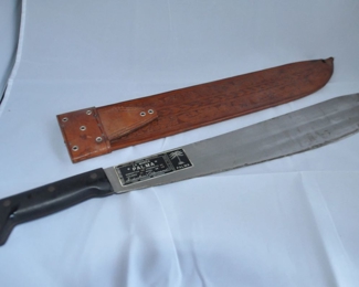Vintage La Marca Palma Mashette with Leather Sheath, Nicaragua.  23" Overall, 18" Blade.  Just a Sample of One of the Knives in the Collection for Sale.