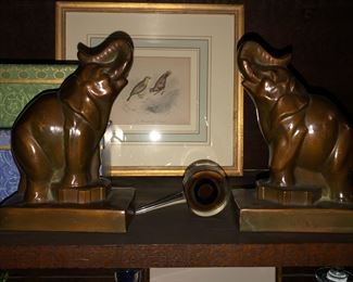 BRONZE DECO ELEPHANTS - PAIR