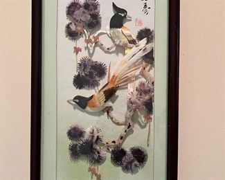 Vintage Seashell Art Birds and flowers! Beautiful Framed!