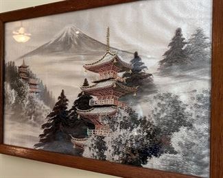 Vintage Framed Asian Silk Art