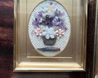 Vintage seashell framed flower art 3 different ones