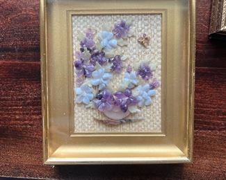 Vintage seashell framed flower art 3 different ones