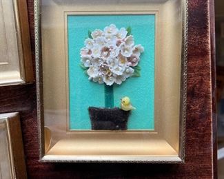 Vintage seashell framed flower art 3 different ones