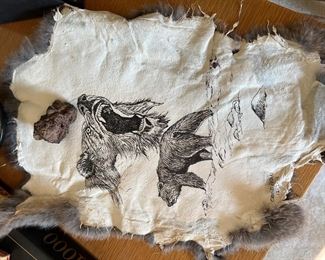 Bear ink drawing on back of fur