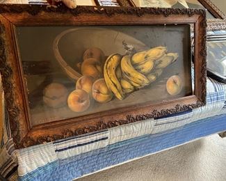 Beautiful Antique Painting Still Life Fruit Bananas wooden bowl Artist J. Califano John Califano