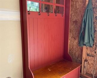 Red high back hall tree / mudroom bench