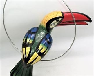 Lot 006   6 Bid(s)
Pottery Toucan bird on metal ring 16"