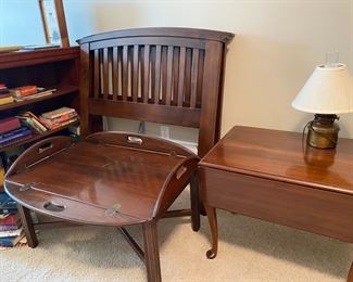 Ethan Allen coffee table & end table, good condition.  Matching twin headboards.  