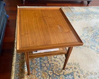 Ethan Allen mid-century modern end table, matching coffee table. Good condition, top needs touch-up.  