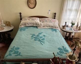 Rope bed turned into regular full bed. Gorgeous chenille bedspread