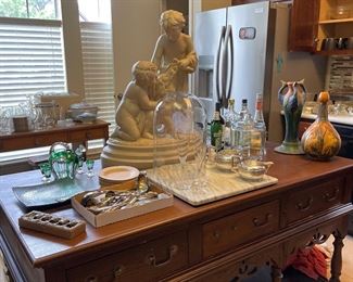 Marble dust Statue Child at play with Dog