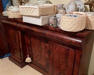 Antique Burled Sideboard, lots of China 