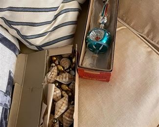 Vintage Christmas ornaments and tree toppers