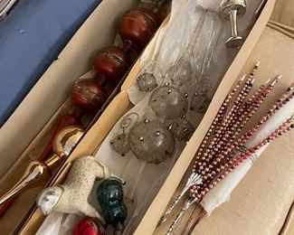 Vintage Christmas ornaments and tree toppers