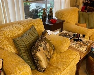 Pair of down filled J. Randall Powers custom club chairs in cotton chintz