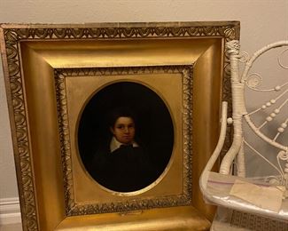 Oil painting, antique Doll high Chair