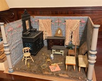 Antique Doll House Room with furnishings, Possibly Christian Hacker