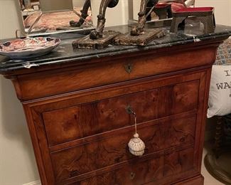 Marble Top and burled wood four drawer chest