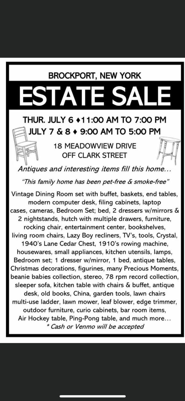Estate Sale in Brockport, NY starts on 7/6/2023