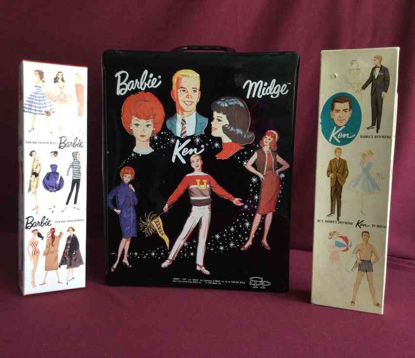 Barbie, Ken Midge Doll Case Boxed Barbie And Boxed Ken Doll