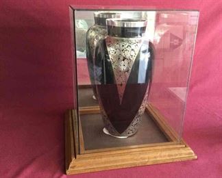 Black Pewter Urn Style Vase With Flower Leaf Art
