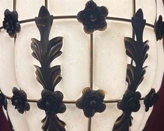 Murano Vintage Amber Caged Blown Glass Hanging Lamp